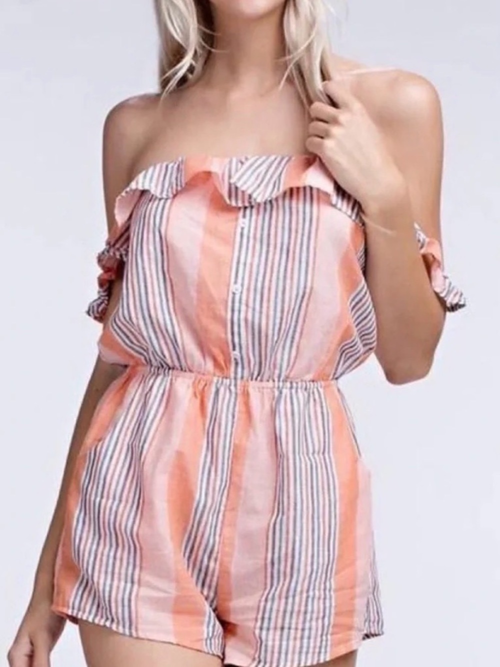 NWT Honey Punch Peach and Navy Striped Summer Romper sz S